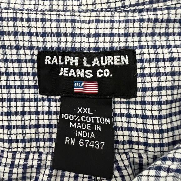 Ralph Lauren Jeans Co Mens Short Sleeve Button Up Shirt XXL Navy Plaid Cotton - Picture 5 of 6